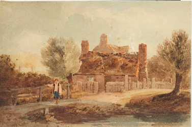 Landschaftsszene - Haus an einem Teich